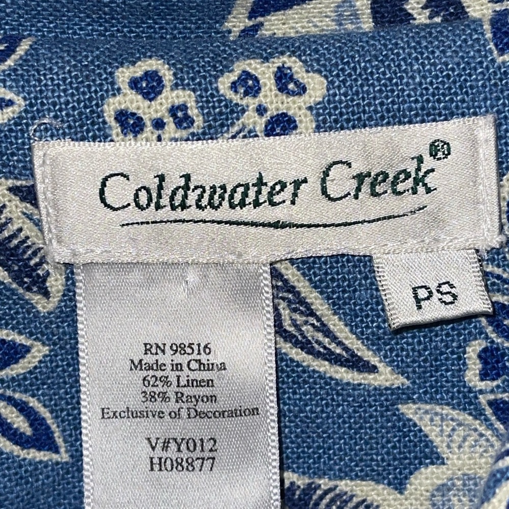 Coldwater Creek Women's Jacket Size S Petite Blue Floral Button Up Long Sleeves - Picture 9 of 12